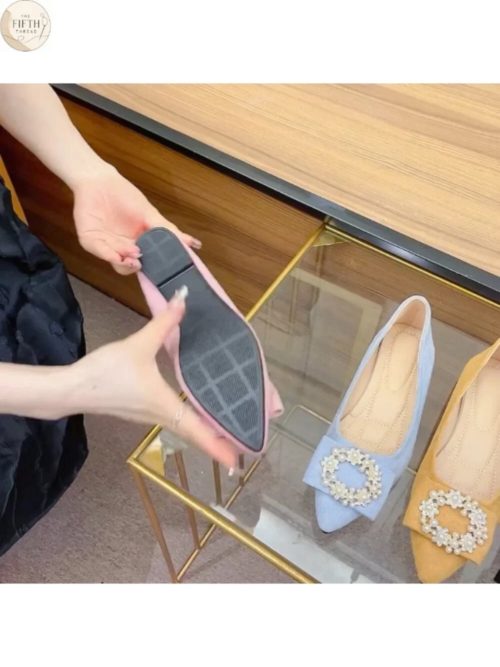 Pearl Pointed Toe Flats Faux Suede Comfort Dress Shoes Wedding Work